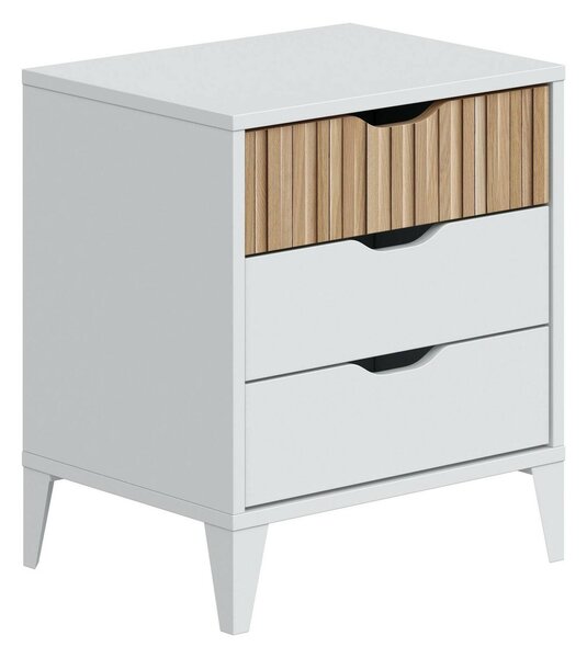 Comodino in legno bianco e rovere 44x33x50h cm - Jessa
