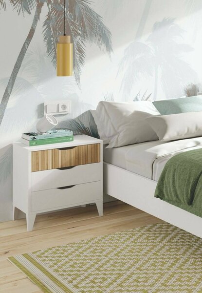 Comodino in legno bianco e rovere 44x33x50h cm - Jessa
