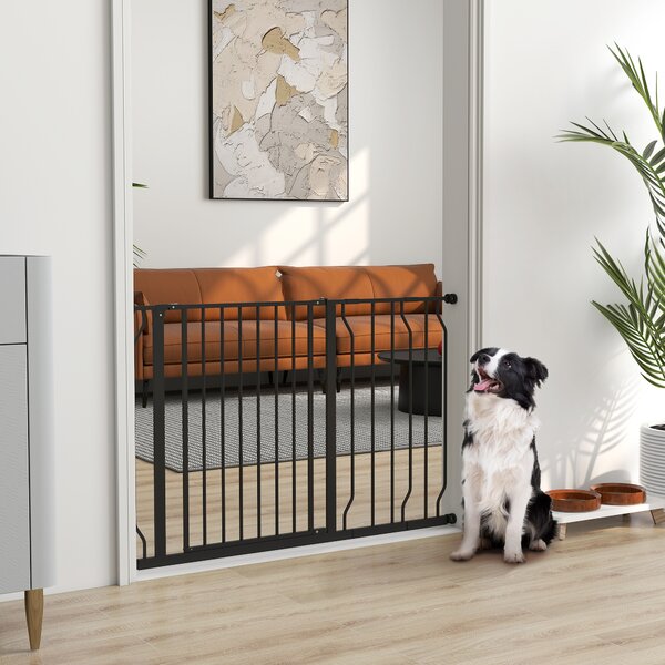 PawHut Cancelletto per Cani, Montaggio a Pressione e Lunghezza Regolabile, in Acciaio/ABS, 75-115x76 cm, Nero | Aosom Italy