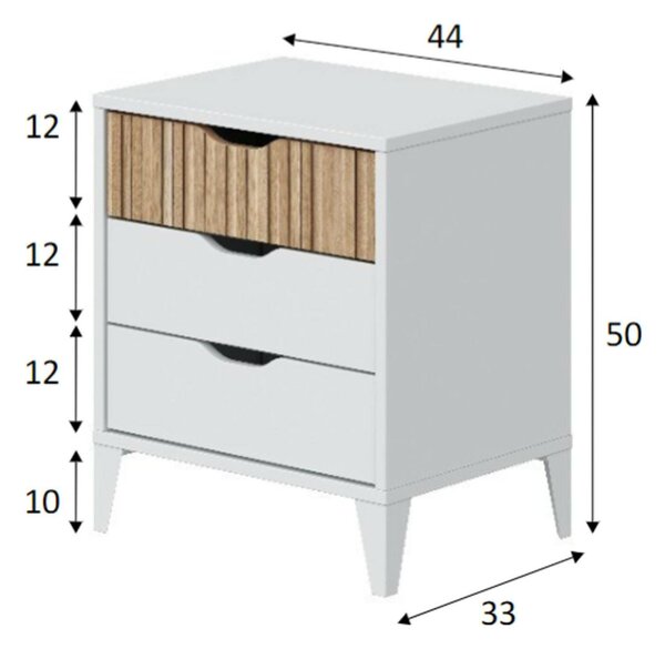 Comodino in legno bianco e rovere 44x33x50h cm - Jessa