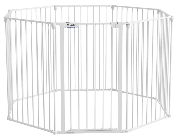 PawHut Recinto 2-in-1 per cuccioli e barriera, 8 pannelli, porta bloccabile, acciaio, altezza 90 cm, bianco | Aosom Italy