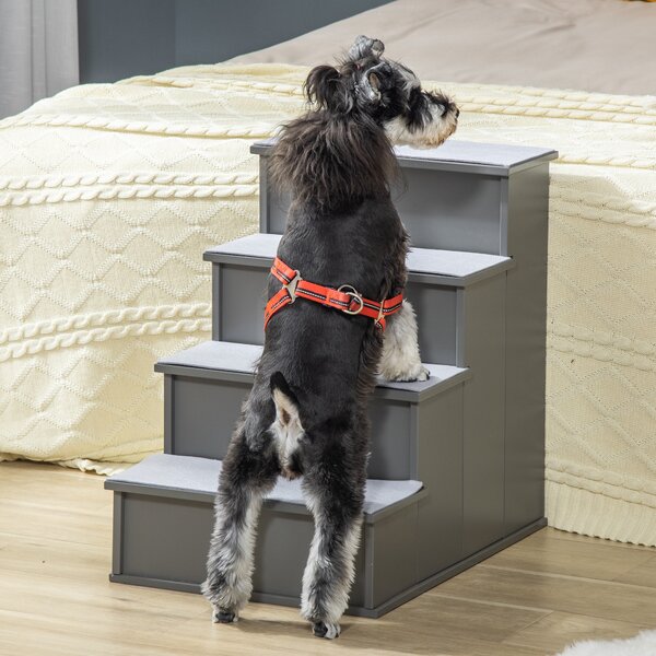 PawHut Scala con 4 gradini, pelo corto, cani/gatti e animali, fino a 30 kg, 40x59x54,2 cm, Grigio | Aosom Italy
