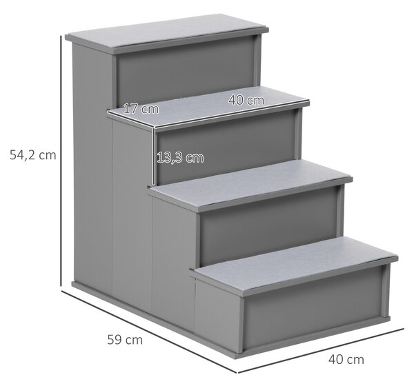 PawHut Scala con 4 gradini, pelo corto, cani/gatti e animali, fino a 30 kg, 40x59x54,2 cm, Grigio | Aosom Italy