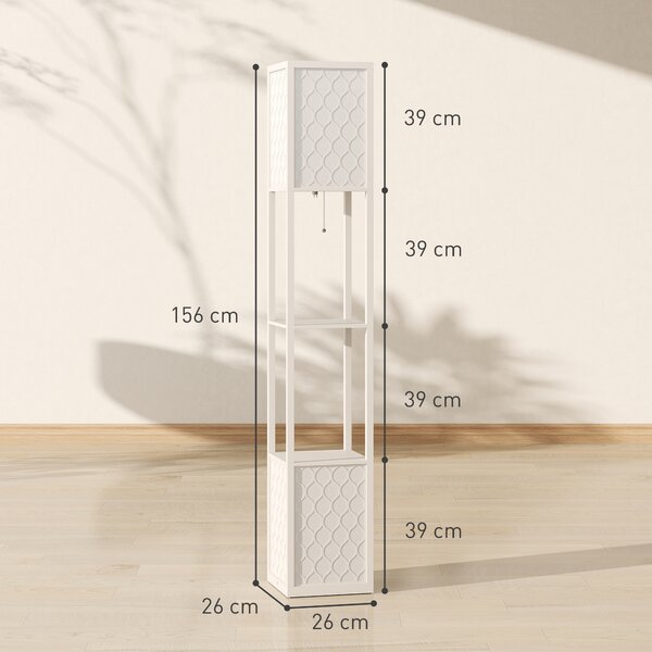 HOMCOM Lampada moderno da terra con 2 ripiani e interruttore a catena, 26x26x156 cm, Nero e Bianco | Aosom Italy