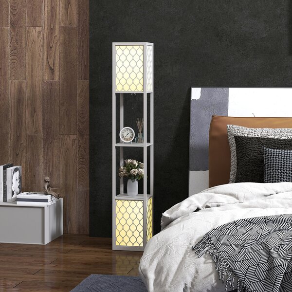 HOMCOM Lampada moderno da terra con 2 ripiani e interruttore a catena, 26x26x156 cm, Nero e Bianco | Aosom Italy