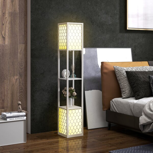 HOMCOM Lampada moderno da terra con 2 ripiani e interruttore a catena, 26x26x156 cm, Nero e Bianco | Aosom Italy
