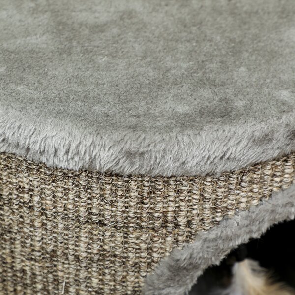 PawHut Cuccia per Gatti 3 in 1 Sgabello Poggiapiedi Letto per Gatti con Tiragraffi Gambe in Legno Piuma 36x36x38 cm Grigio | Aosom Italy