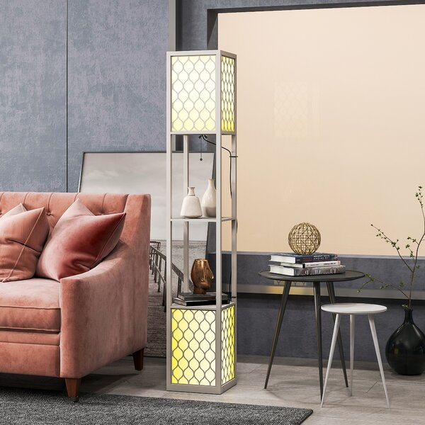HOMCOM Lampada moderno da terra con 2 ripiani e interruttore a catena, 26x26x156 cm, Nero e Bianco | Aosom Italy