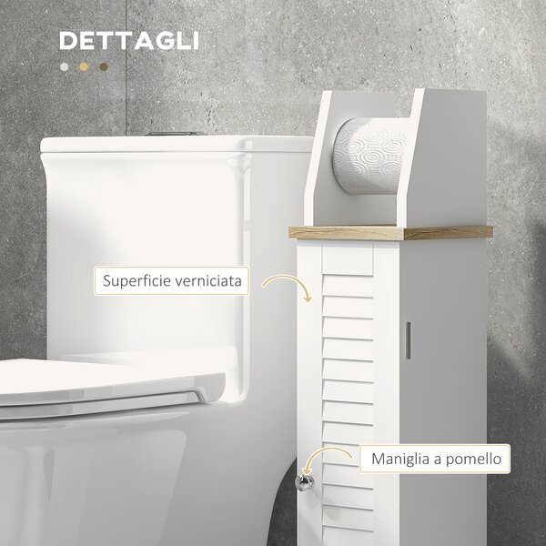 Kleankin Mobile Bagno Porta Carta Igienica Salvaspazio con Armadietto e Mensola Regolabile, 18x20x80 cm, Bianco | Aosom Italy