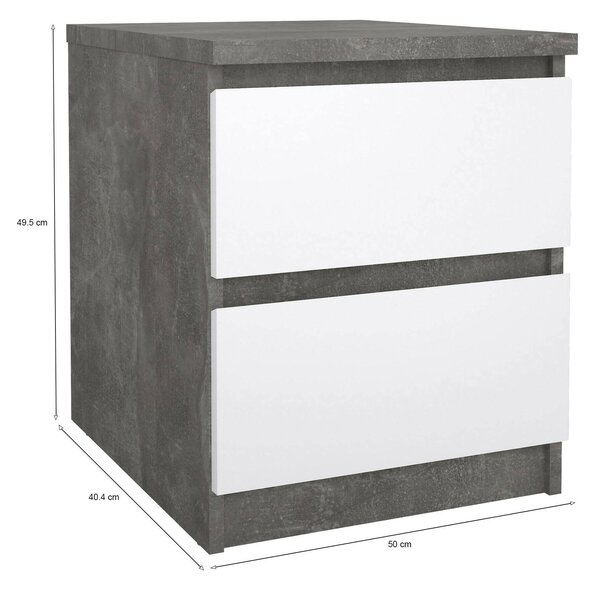 Comodino moderno cemento e bianco lucido 50x40x49h cm - Azar