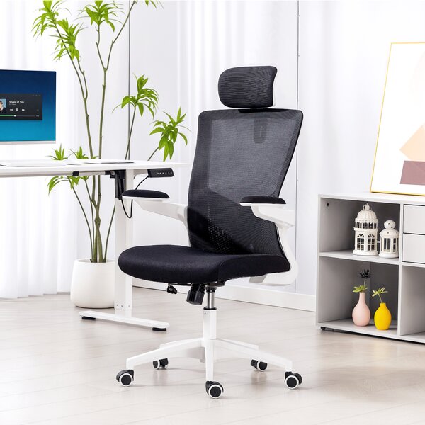 HOMCOM Sedia da ufficio ergonomica, poltrona da ufficio, braccioli ribaltabili, supporto lombare, poggiatesta, 60x63x120cm, nero | Aosom Italy