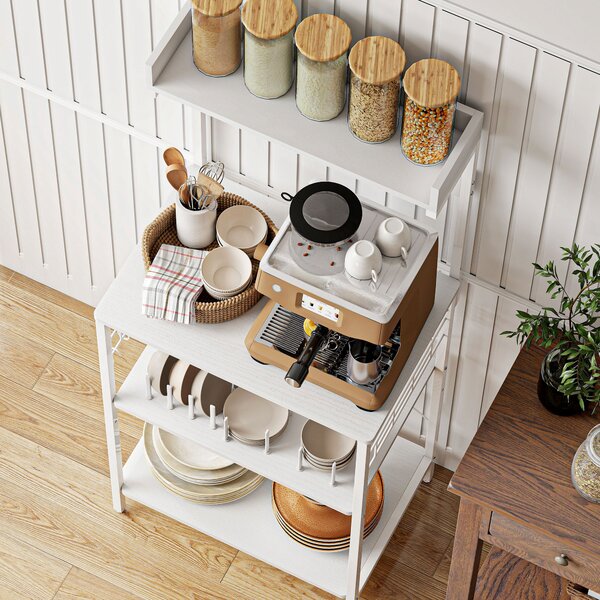HOMCOM Scaffale da Cucina con 2 Prese Ripiano per Microonde Ripiano Regolabile Ganci 60x42x137 cm Bianco | Aosom Italy