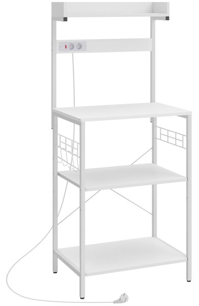 HOMCOM Scaffale da Cucina con 2 Prese Ripiano per Microonde Ripiano Regolabile Ganci 60x42x137 cm Bianco | Aosom Italy