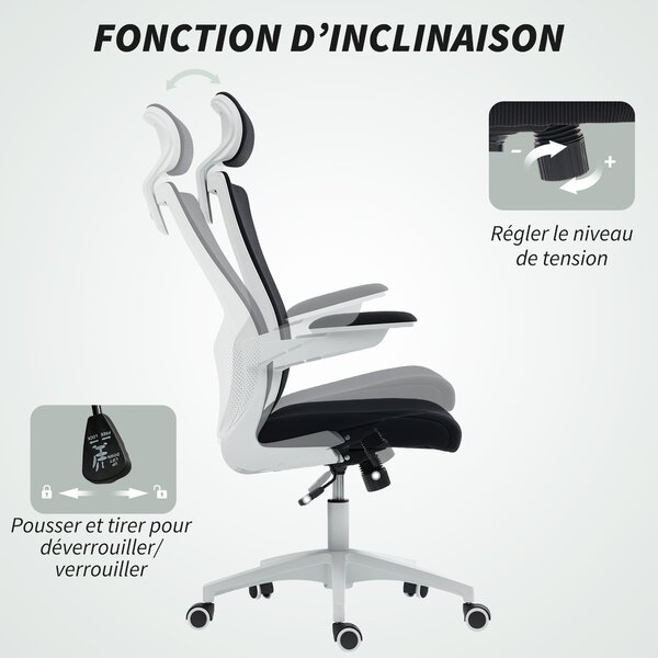HOMCOM Sedia da ufficio ergonomica, poltrona da ufficio, braccioli ribaltabili, supporto lombare, poggiatesta, 60x63x120cm, nero | Aosom Italy