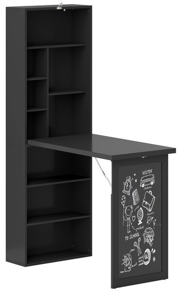 HOMCOM Scrivania Moderna Pieghevole con Libreria e Lavagna, in Legno e Metallo, 98x51x153 cm, Nero | Aosom Italy