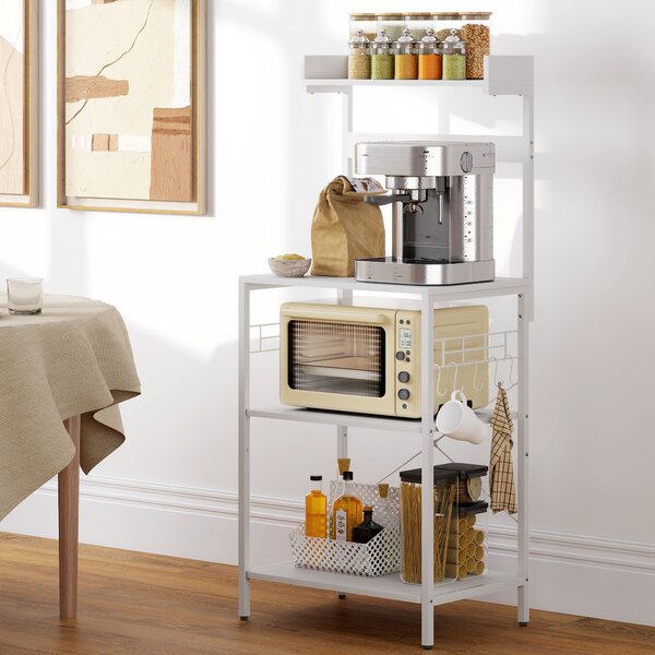 HOMCOM Scaffale da Cucina con 2 Prese Ripiano per Microonde Ripiano Regolabile Ganci 60x42x137 cm Bianco | Aosom Italy
