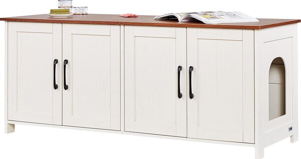 Armadio per lettiera - Mobili per lettiera in legno - 120 x 45 x 50 cm - Con 4 ante e 2 ingressi - Per interni - Adatto alla maggior parte delle lettiere - Marrone e bianco