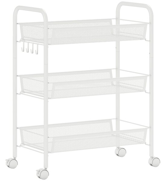 HOMCOM Carrello a 3 livelli con cestelli, carrello su ruote portaoggetti 45 x 26,5 x 63 cm bianco | Aosom Italy