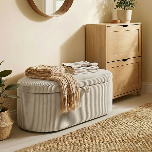 HOMCOM Pouf contenitore, rivestimento in cord con seduta imbottita, panca a fine letto, 105 x 51 x 49 cm, Beige | Aosom Italy