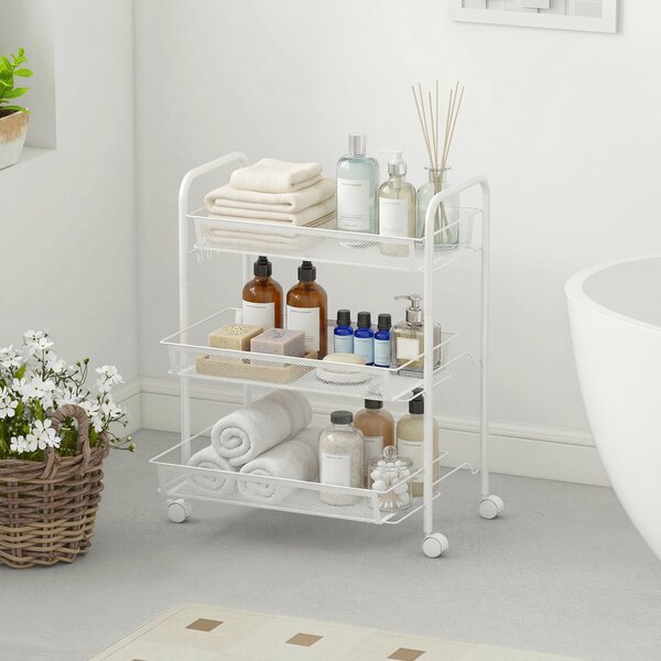 HOMCOM Carrello a 3 livelli con cestelli, carrello su ruote portaoggetti 45 x 26,5 x 63 cm bianco | Aosom Italy
