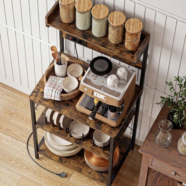 HOMCOM Scaffale da Cucina con 2 Prese Ripiano per Microonde Ripiano Regolabile Ganci 60x42x137 cm Marrone Rustico | Aosom Italy