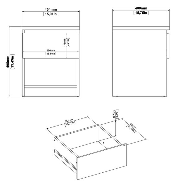 Comodino 1 cassetto bianco lucido 40x40x49h cm - Scolastica