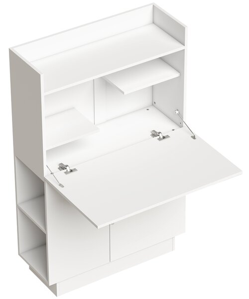 HOMCOM Scrivania per computer pieghevole, scrivania per PC con piano ribaltabile, ripiani e armadietto, 80 x 30 x 128 cm, bianco | Aosom Italy