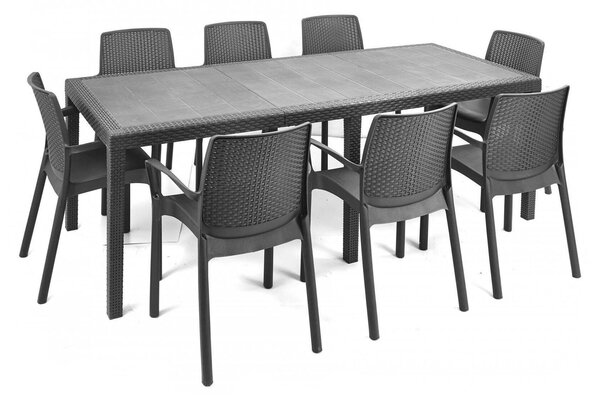 Tavolo da giardino allungabile 8-10 posti 150/220x90cm effetto rattan antracite - Abbaviva
