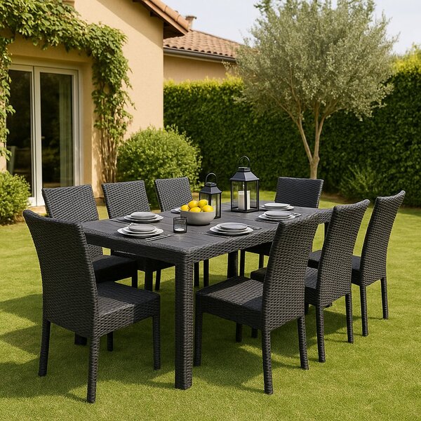 Tavolo da giardino allungabile 8-10 posti 150/220x90cm effetto rattan antracite - Abbaviva