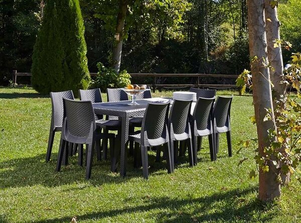 Tavolo da giardino allungabile 8-10 posti 150/220x90cm effetto rattan antracite - Abbaviva