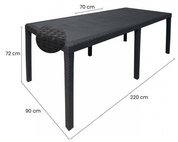 Tavolo da giardino allungabile 8-10 posti 150/220x90cm effetto rattan antracite - Abbaviva