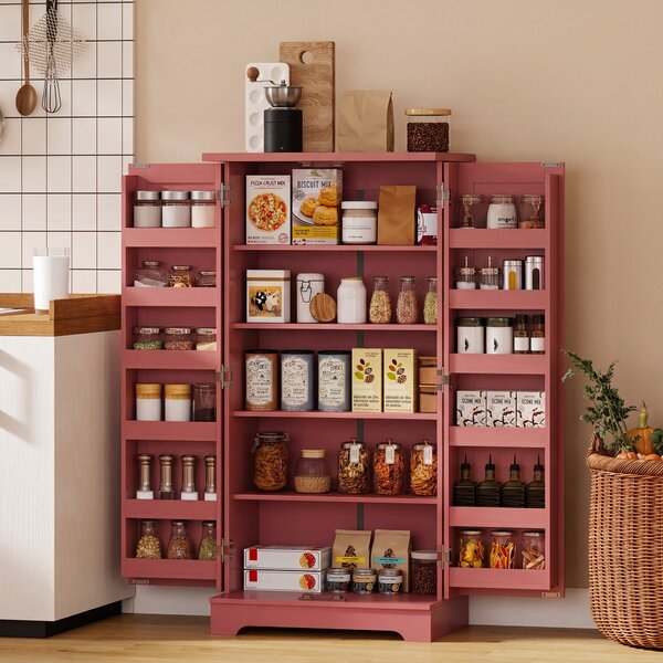 HOMCOM Armadio a 5 livelli da Cucina con Ante e Ripiani Regolabili in Effetto legno, 60x40x120 cm, Rosso | Aosom Italy