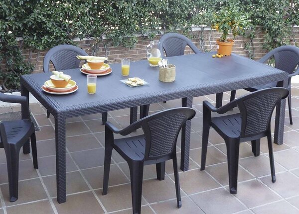 Tavolo da giardino allungabile 8-10 posti 150/220x90cm effetto rattan antracite - Abbaviva
