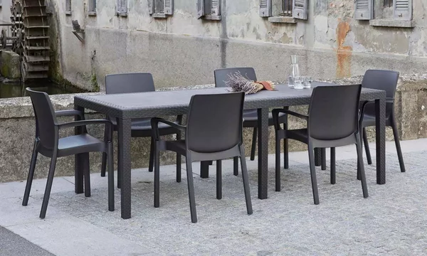 Tavolo da giardino allungabile 8-10 posti 150/220x90cm effetto rattan antracite - Abbaviva