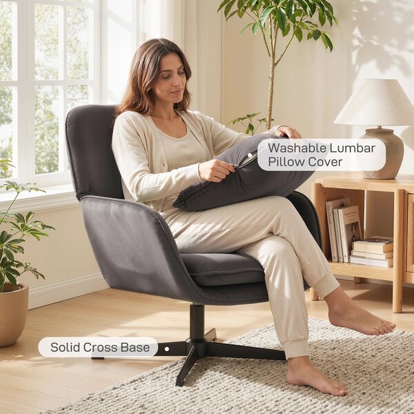 HOMCOM Poltrona da salotto, poltrona d'appoint imbottita in velluto con seduta ampia, cuscino e struttura in metallo, grigio scuro | Aosom Italy
