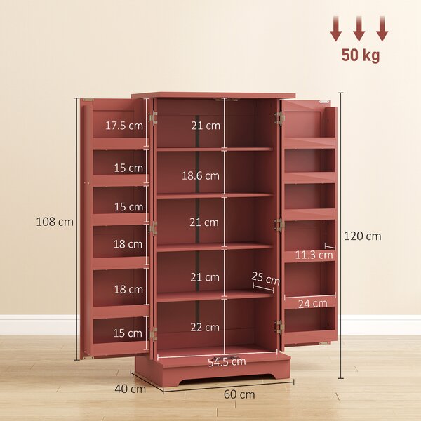 HOMCOM Armadio a 5 livelli da Cucina con Ante e Ripiani Regolabili in Effetto legno, 60x40x120 cm, Rosso | Aosom Italy