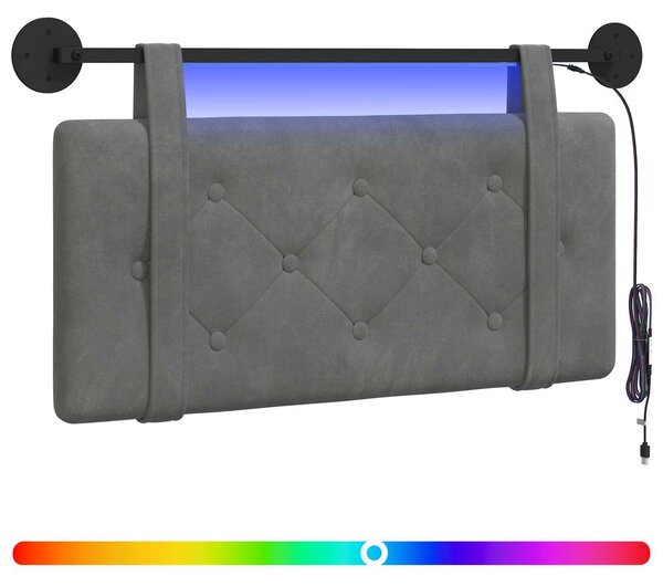 Testiera sospesa Con luce LED Grigio Scuro Velluto