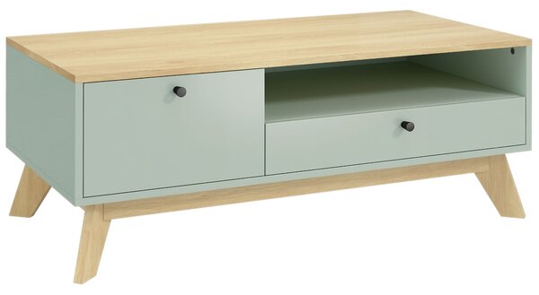 HOMCOM Tavolino da salotto, tavolino rettangolare con cassetto, anta e scomparto aperto, verde chiaro e rovere | Aosom Italy