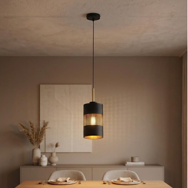 Lampadario LED a sospensione con cavo BOGART 1xE27/15W/230V nero/oro