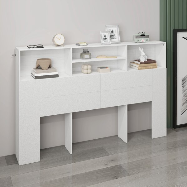 HOMCOM Testiera autoportante con ripiani, complemento letto 4 scomparti aperti, 160 x 20,2 x 108,2 cm, bianco | Aosom Italy