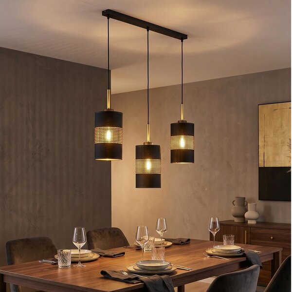 Lampadario LED sospeso con cavo BOGART 3xE27/15W/230V nero/oro