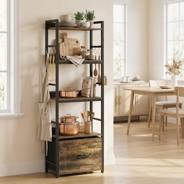 HOMCOM Libreria a 4 livelli, scaffale di stoccaggio stretto con cassetto, 8 ganci, , 39 x 26 x 136,5 cm, marrone rustico | Aosom Italy
