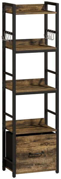 HOMCOM Libreria a 4 livelli, scaffale di stoccaggio stretto con cassetto, 8 ganci, , 39 x 26 x 136,5 cm, marrone rustico | Aosom Italy