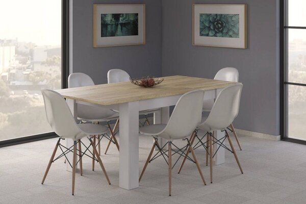 Tavolo allungabile moderno 6-8 posti 140/190x90cm rovere e bianco - Abudula