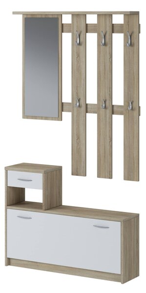 Mobile per ingresso sospeso con scarpiera bianco e rovere 100x190h cm - Garolfo