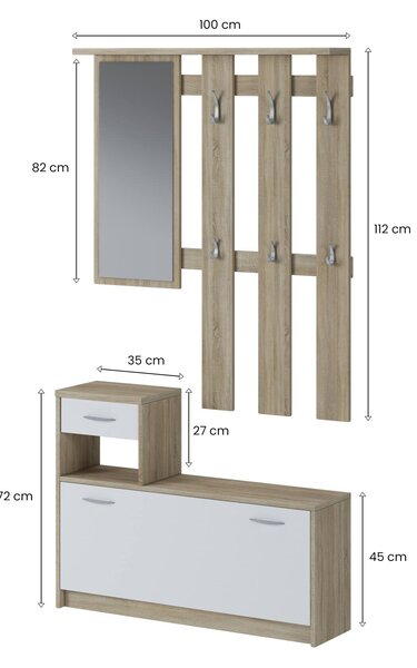 Mobile per ingresso sospeso con scarpiera bianco e rovere 100x190h cm - Garolfo