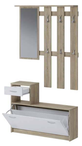Mobile per ingresso sospeso con scarpiera bianco e rovere 100x190h cm - Garolfo