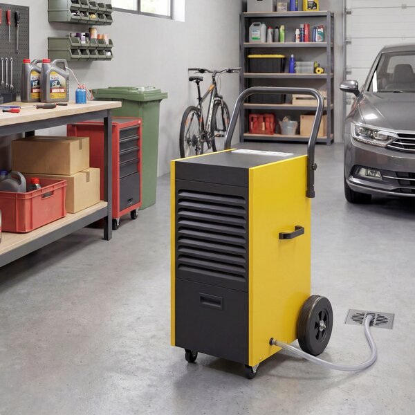 DURHAND Deumidificatore professionale 70 L/giorno con ruote e maniglia, tubo di scarico continuo, timer 24 ore, serbatoio 5,5 L, giallo | Aosom Italy