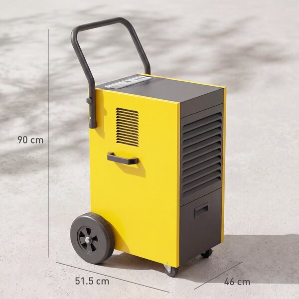 DURHAND Deumidificatore professionale 70 L/giorno con ruote e maniglia, tubo di scarico continuo, timer 24 ore, serbatoio 5,5 L, giallo | Aosom Italy