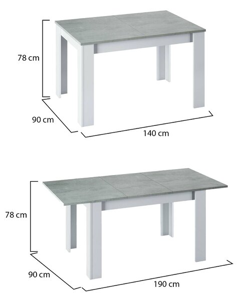 Tavolo allungabile minimal 6-8 posti 140/190x90cm cemento e bianco - Abudula